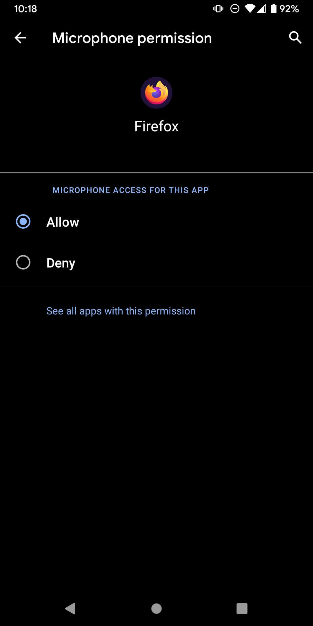 Microphone Permissions option in Android browser settings