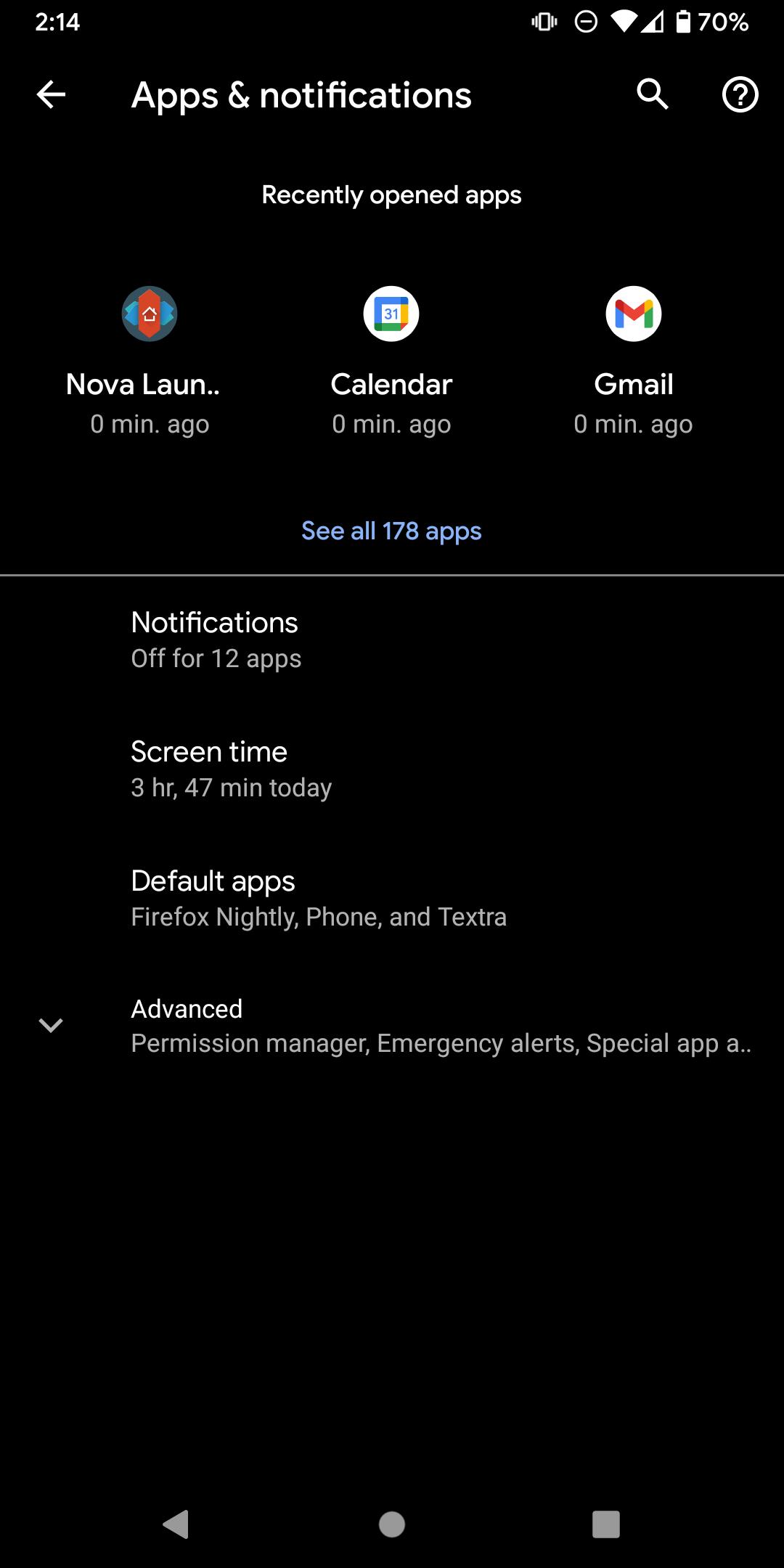 Apps and Notifications option in Android settings