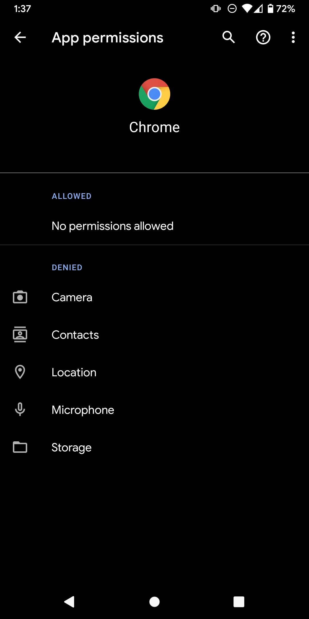 Browser Permissions option in Android settings menu