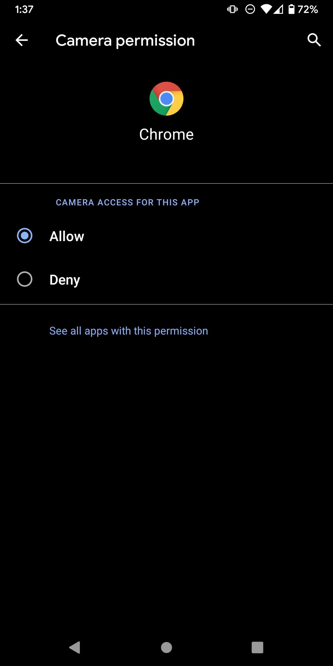 Camera Permissions option in Android browser settings