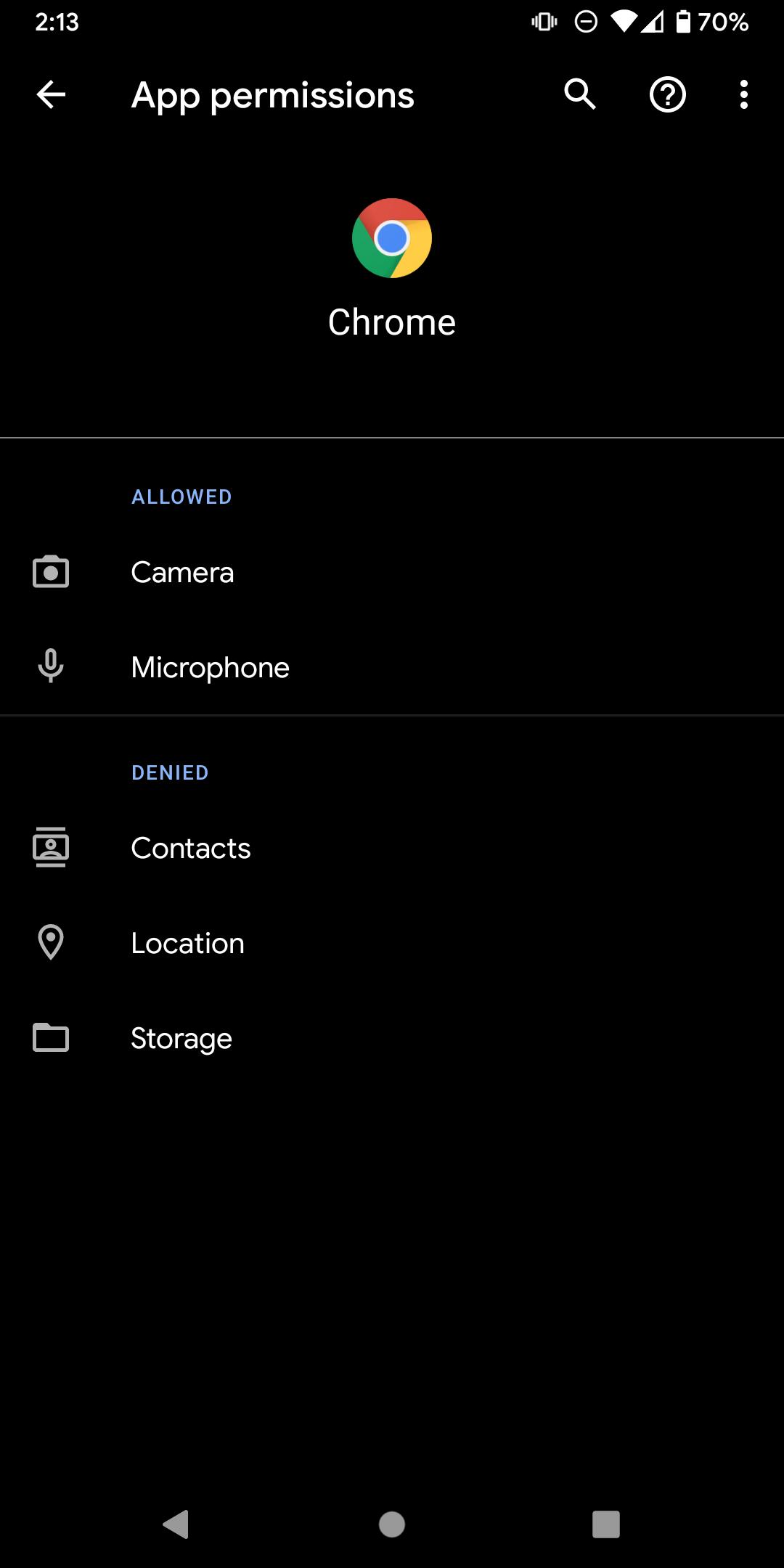 Browser Permissions allowed in Android settings menu