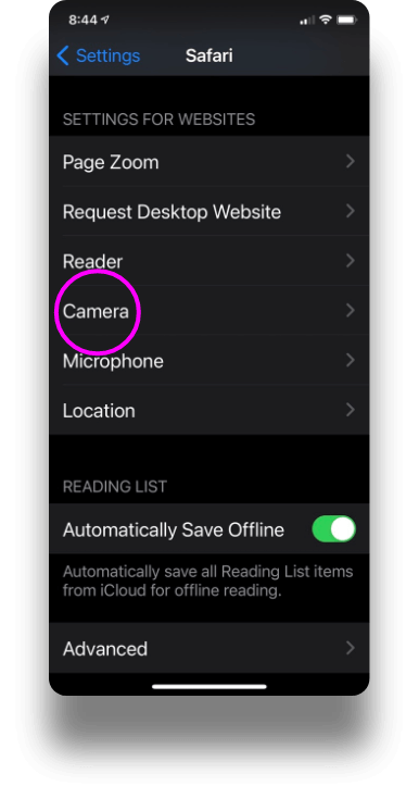 Settings for Websites option in iphone settings